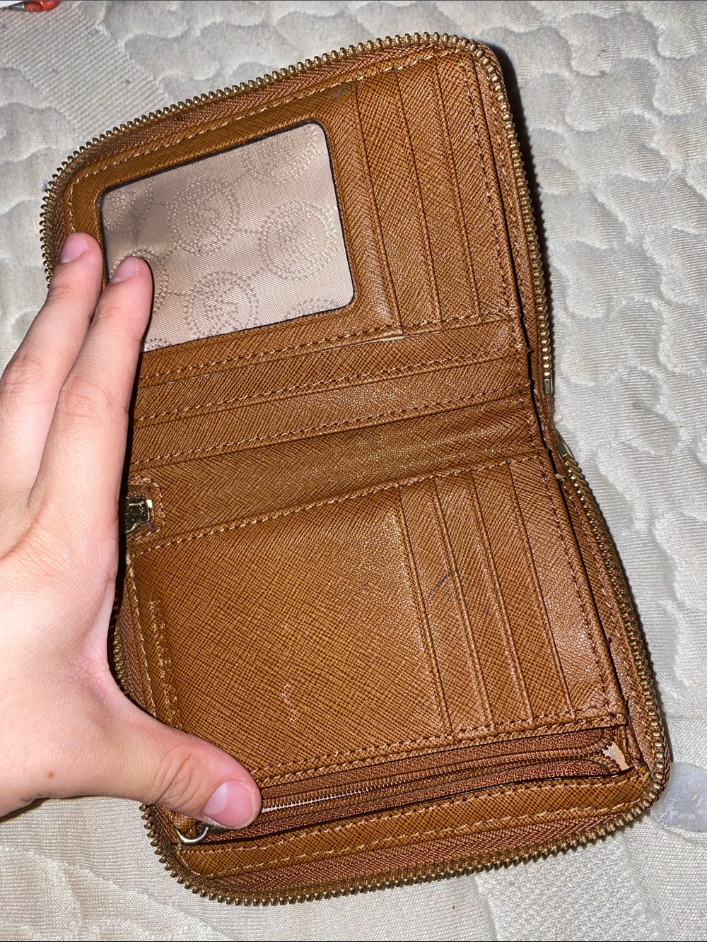 Michael Kors Cognac Saffiano Zip Wallet with Gold Logo - Picture 5 of 6